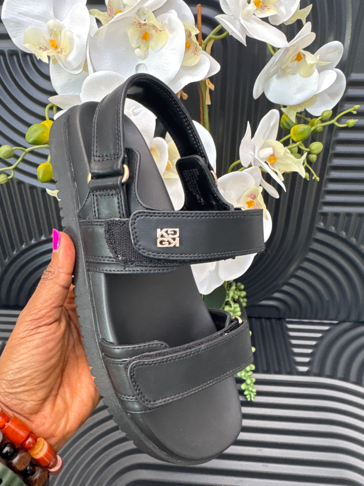 KG Black Leather Sandals for Ladies