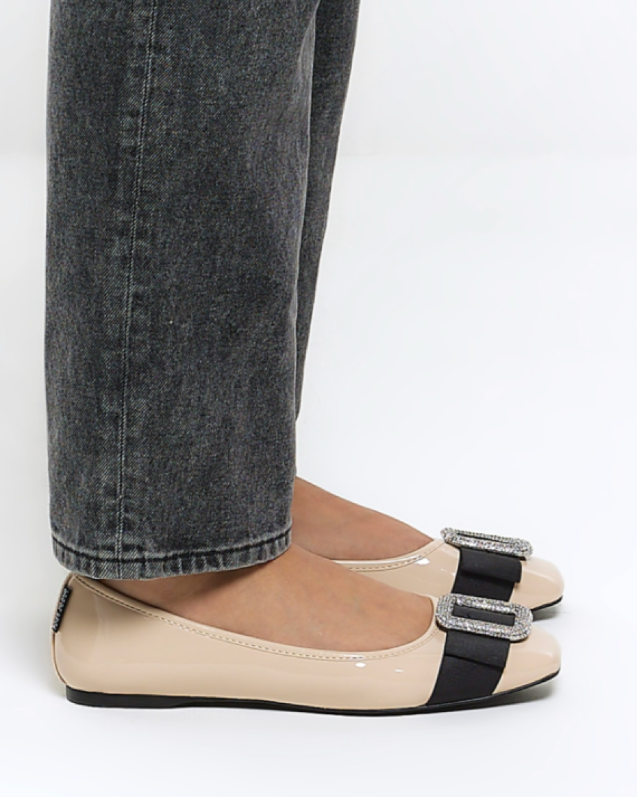 Beige Embellished Ballet Shoes