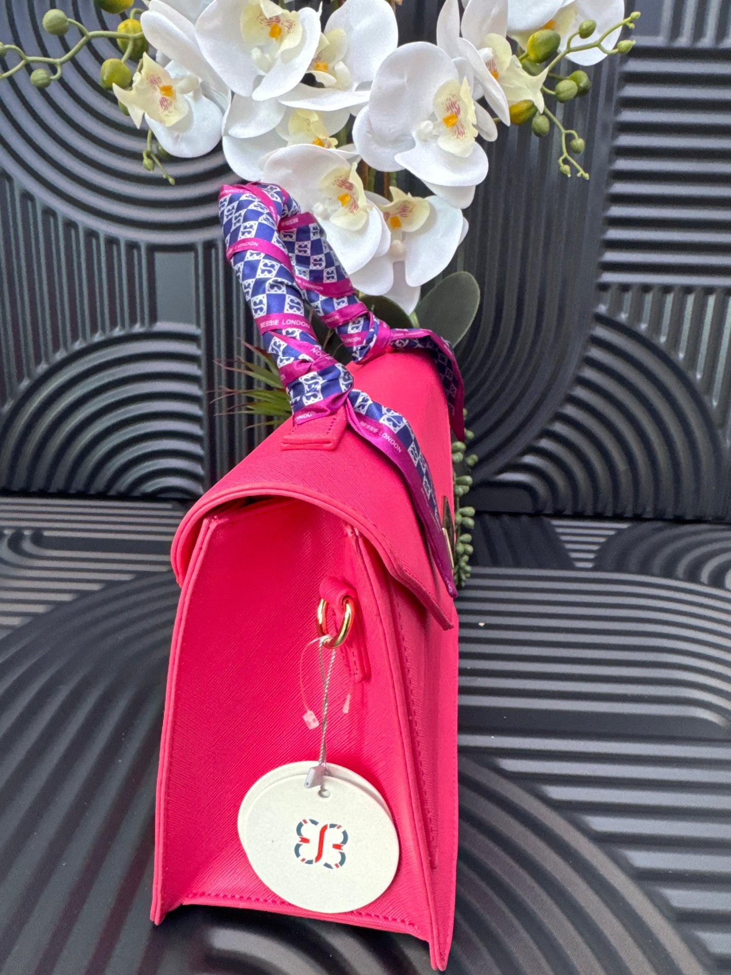 Pink structured bag with scarf detail