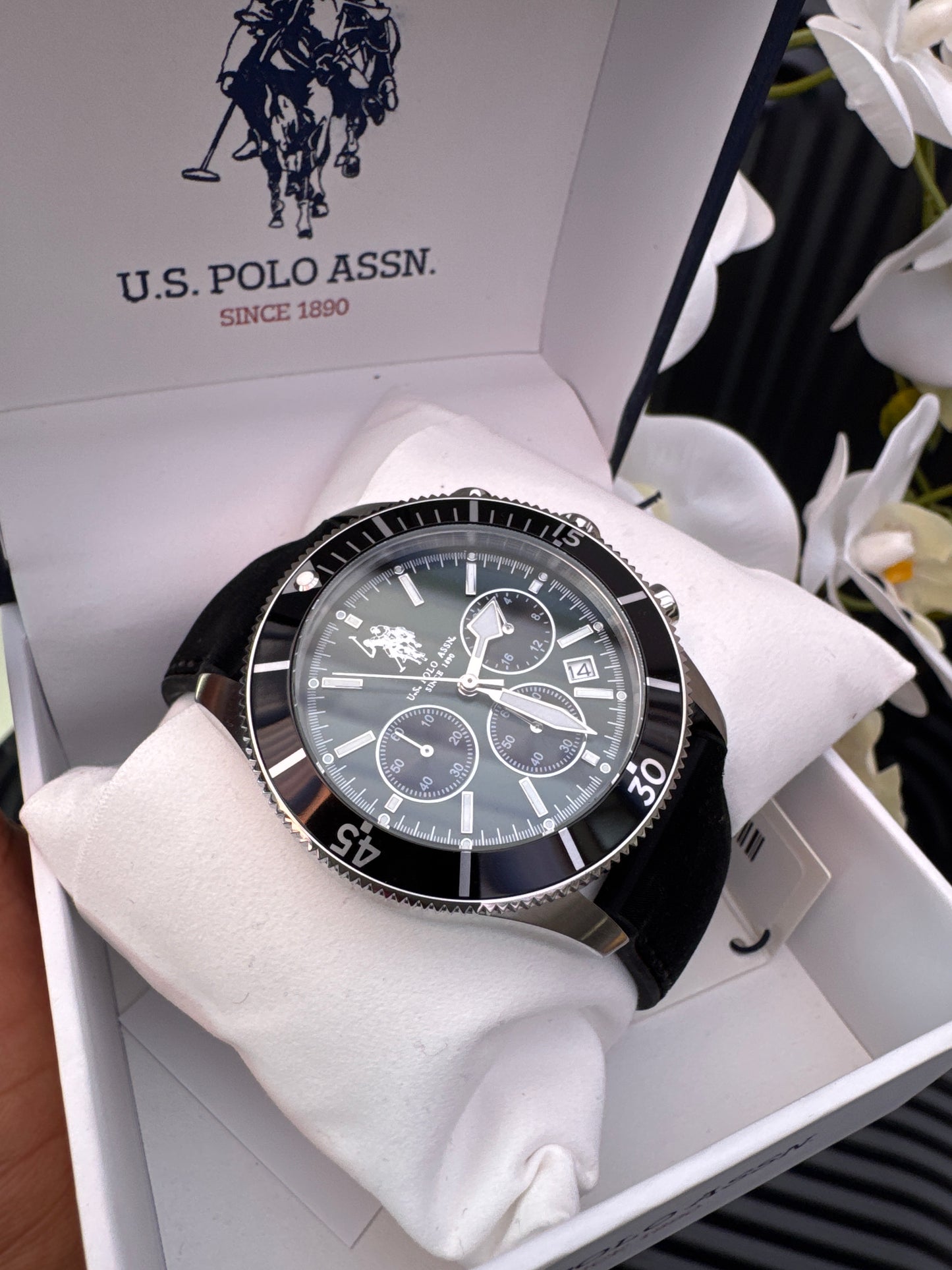 US Polo Assn Black & Silver Tone Argo Chronograph Watch