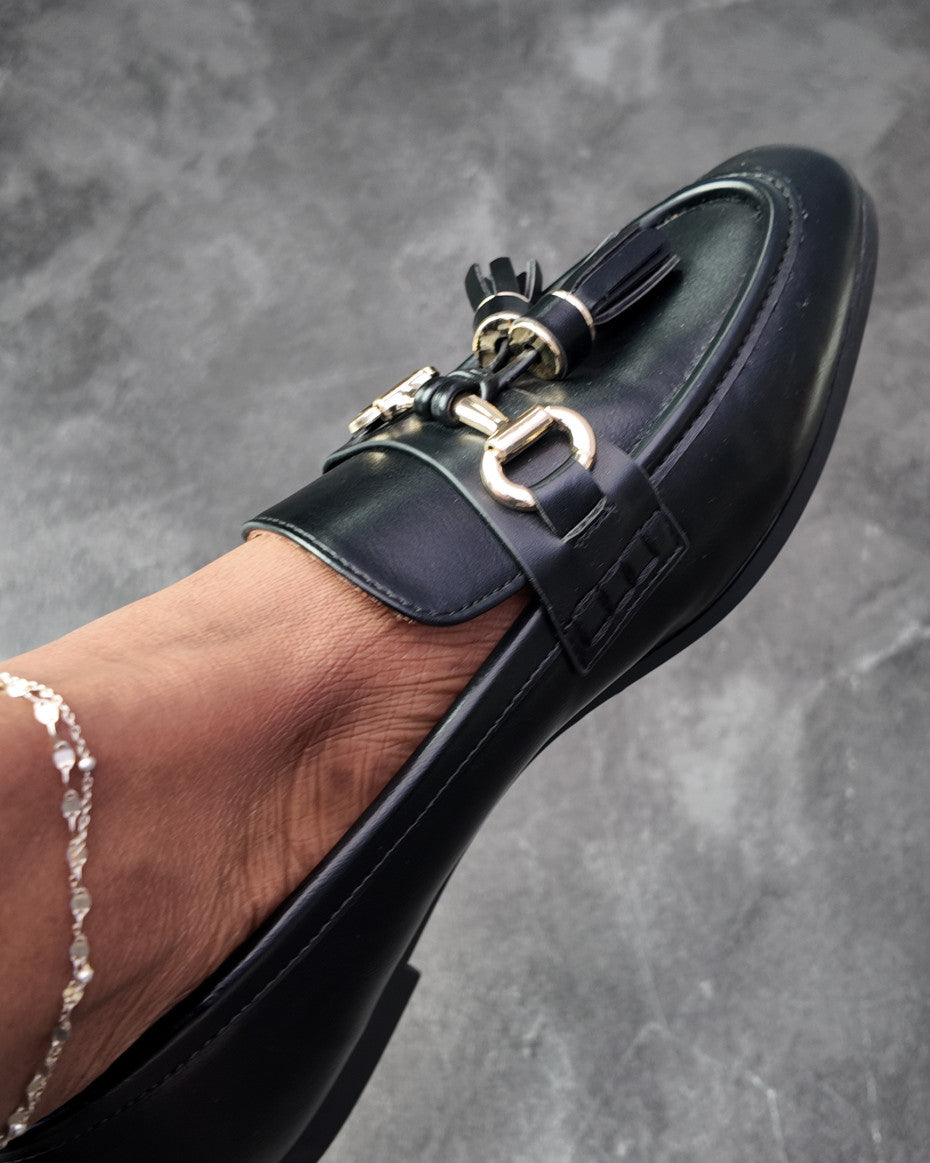 Black Leather Tassel Loafers