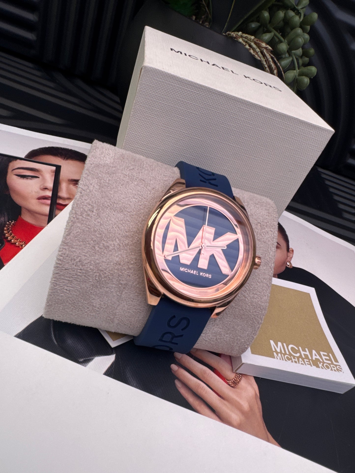 Michael Kors Rose Gold and Blue Strap Watch