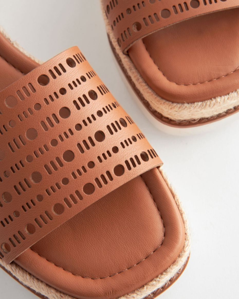 Tan Lasercut Espadrilles Wedges