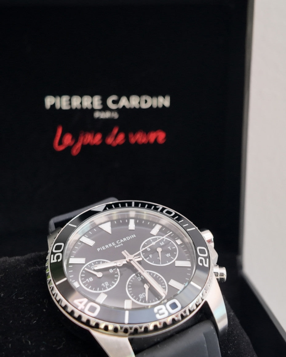 Pierre Cardin watch with Black Dial and Black Rubber Strap