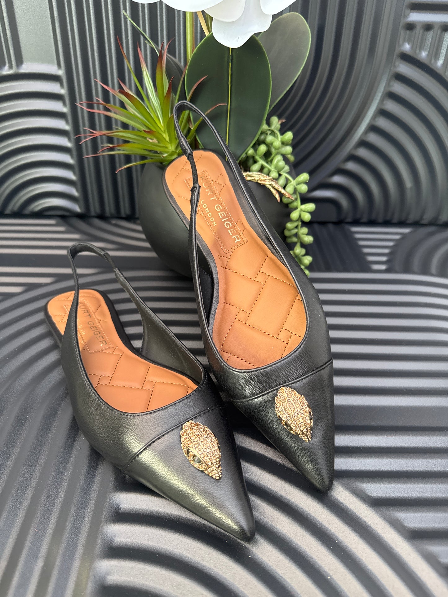 KG Black Leather Slingback Flats