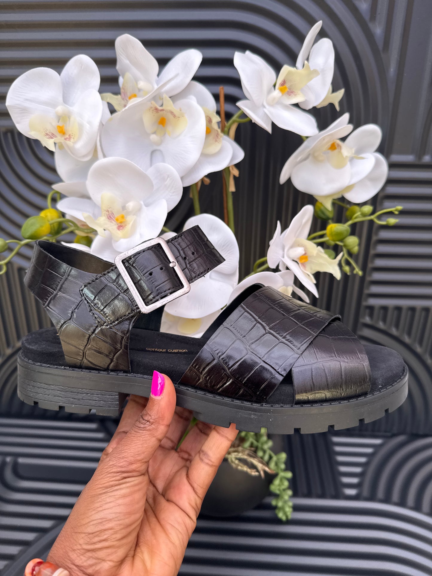 Ladies Black Crocs Leather Sandal