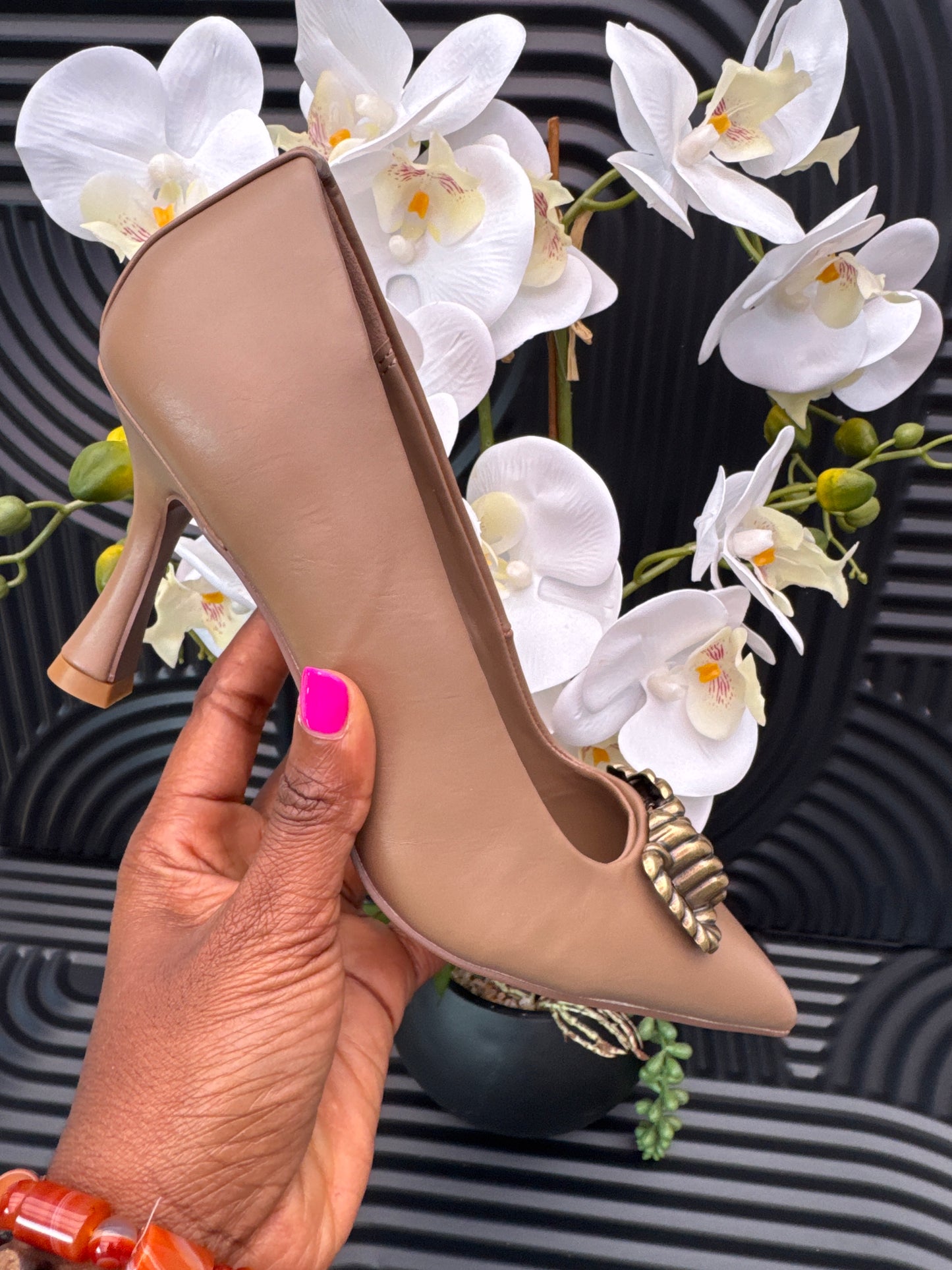Metal Bow Trim Court Shoes