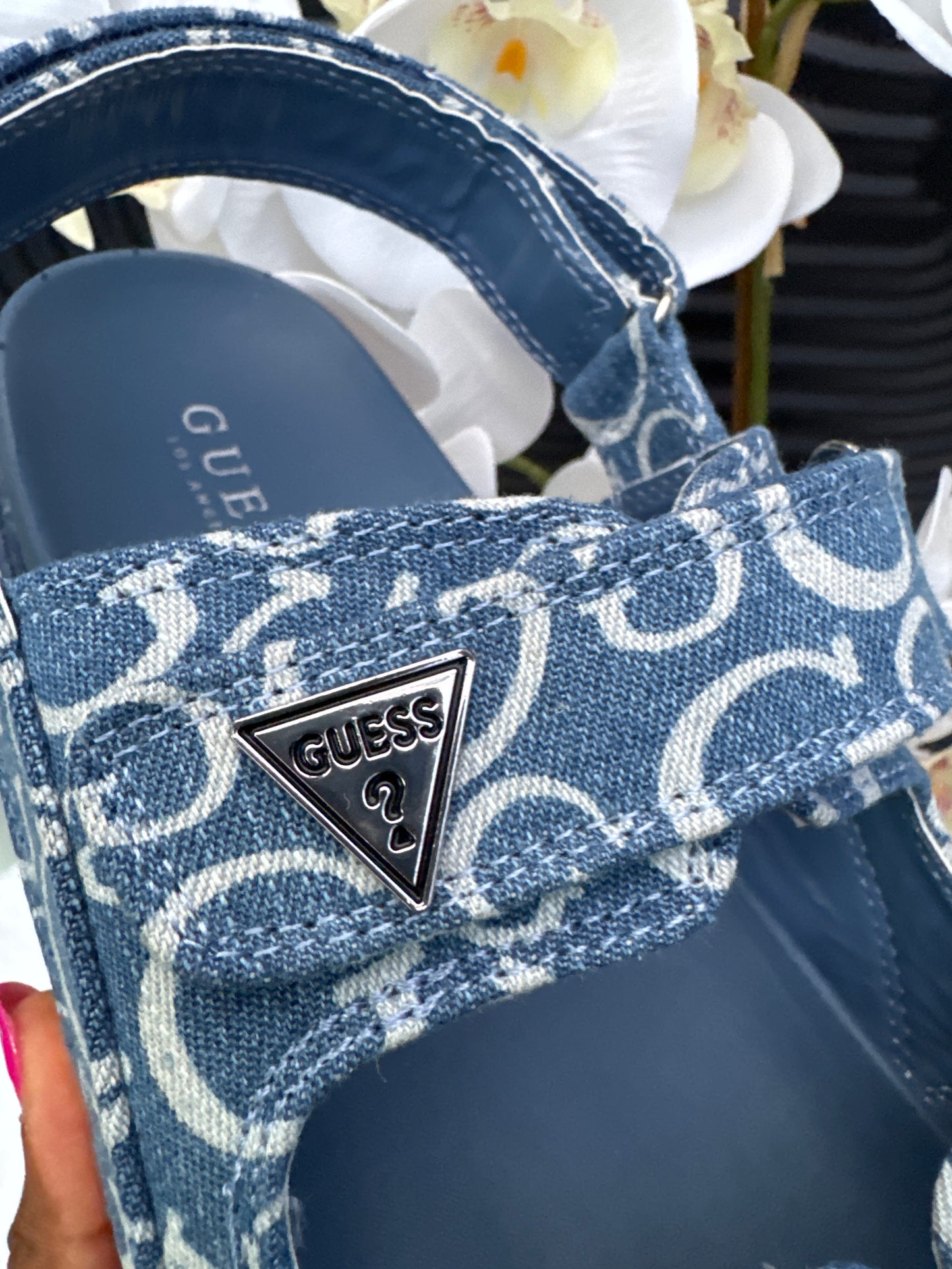 GUESS Denim Monogram Sandal
