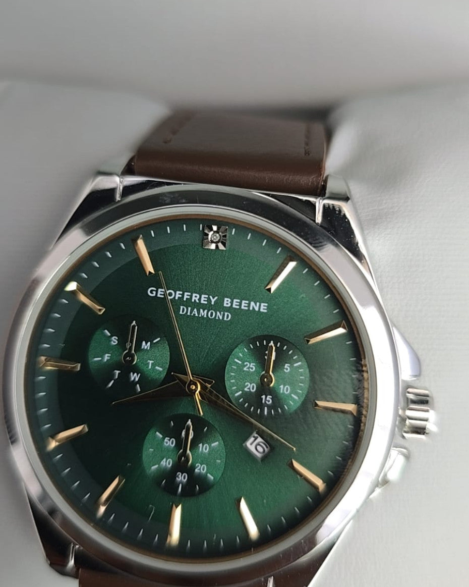 Silver Tone Brown Leather Band Watch