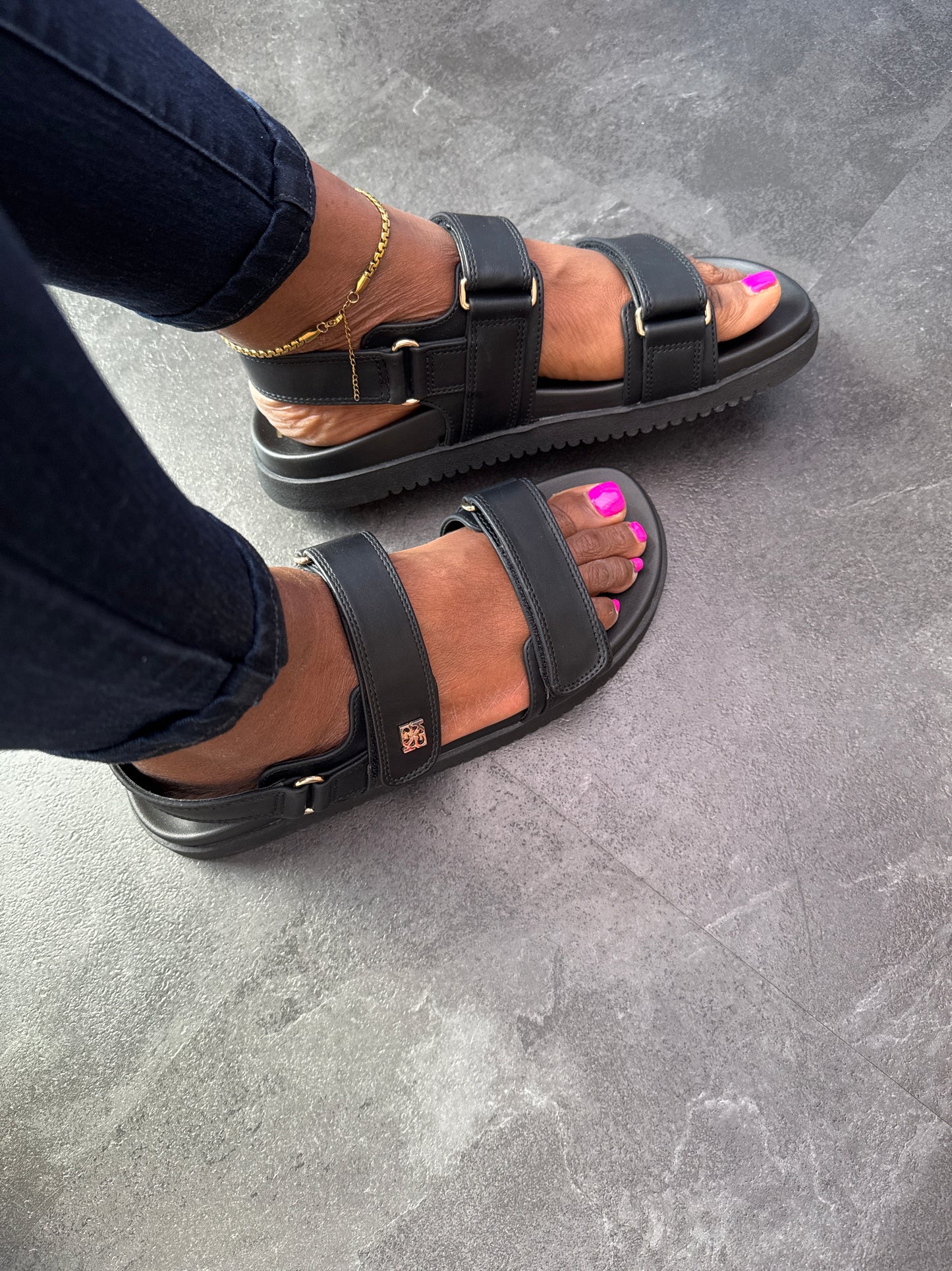 KG Black Leather Sandals for Ladies