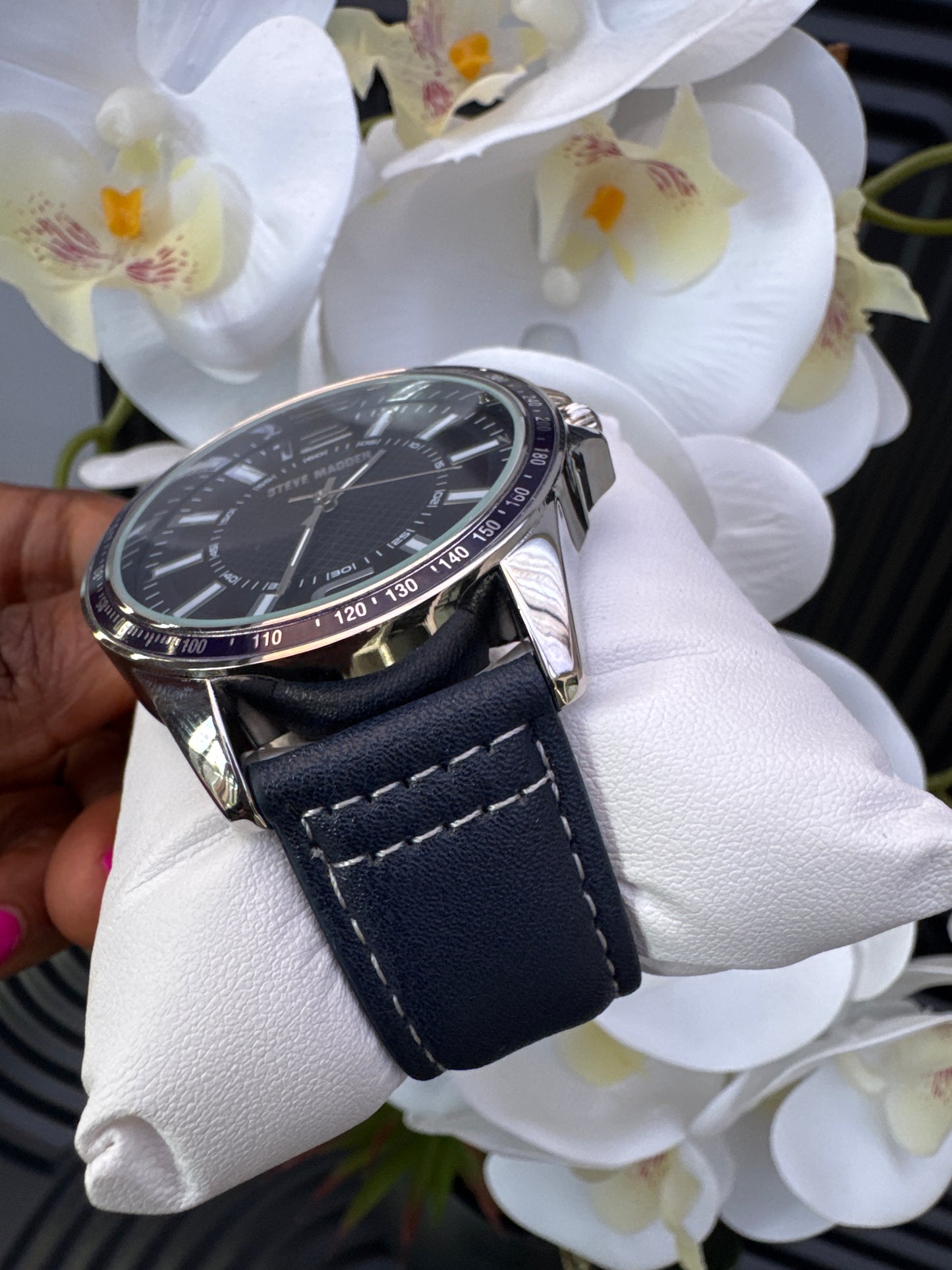 Steve Madden Navy Blue Strap Leather Watch