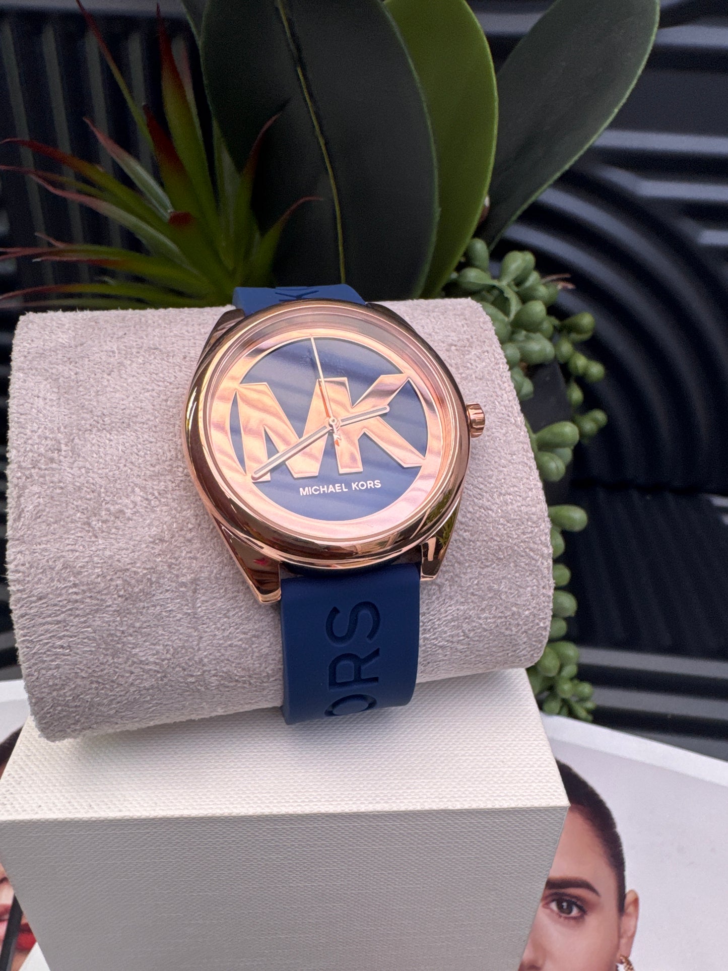 Michael Kors Rose Gold and Blue Strap Watch