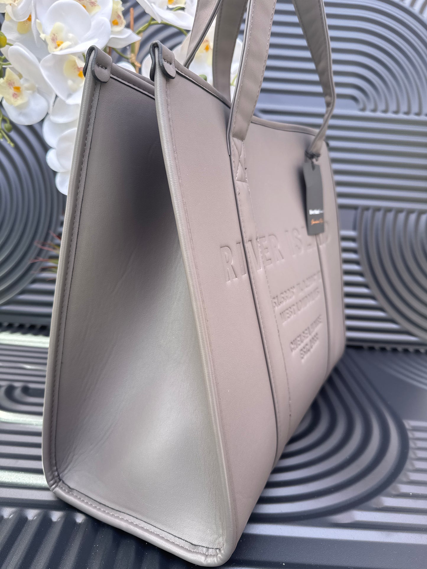 Grey Leather Embossed Shopper Bag