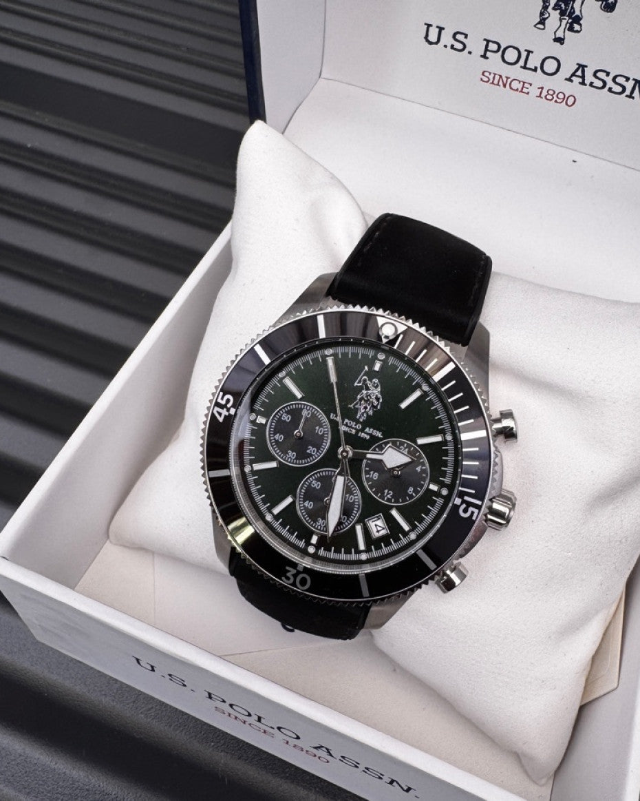 US Polo Assn Black & Silver Tone Argo Chronograph Watch