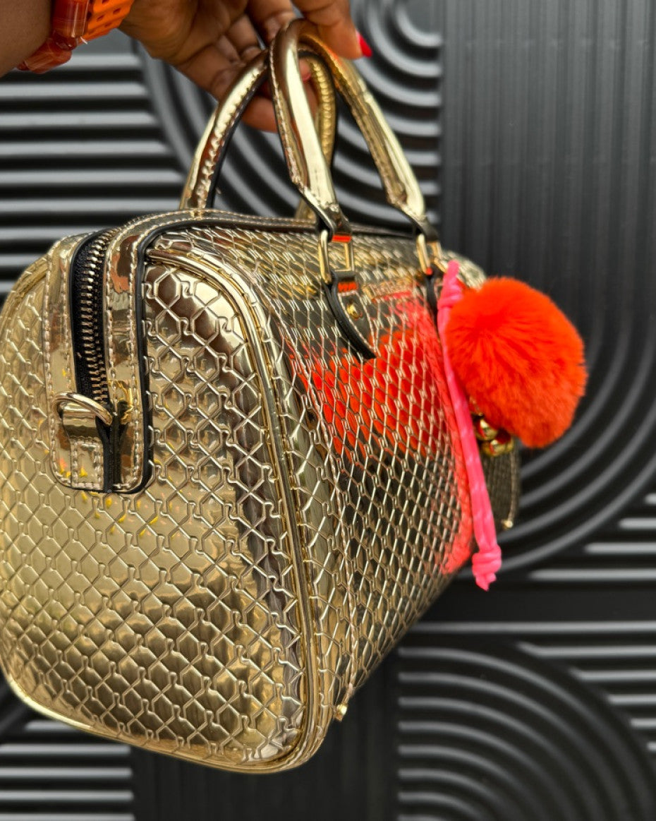 Gold Embossed Monogram Bowler Bag
