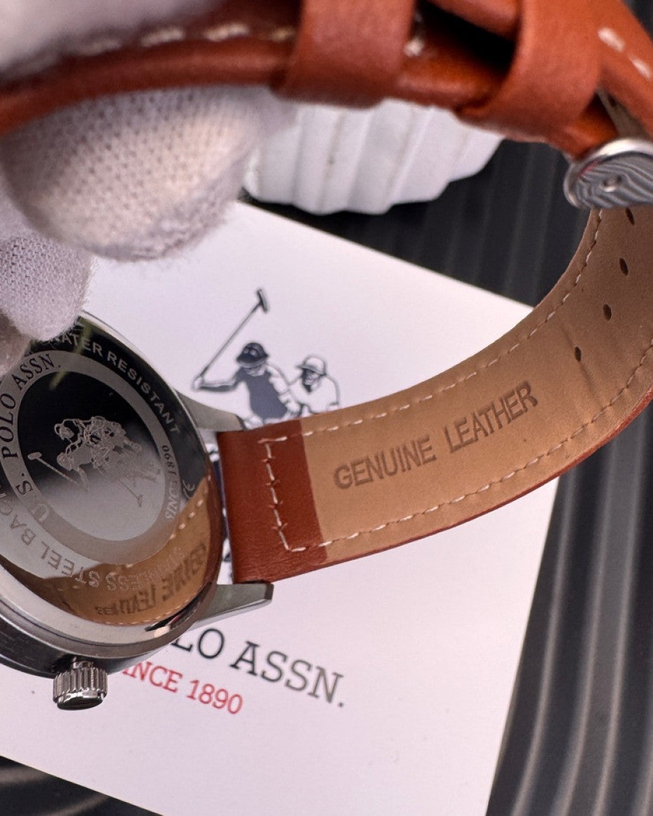 US Polo Assn Brown Leather Watch