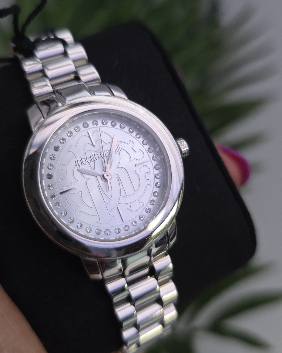 Roberto Cavalli Silver Tone Watch with Swarovski Stones