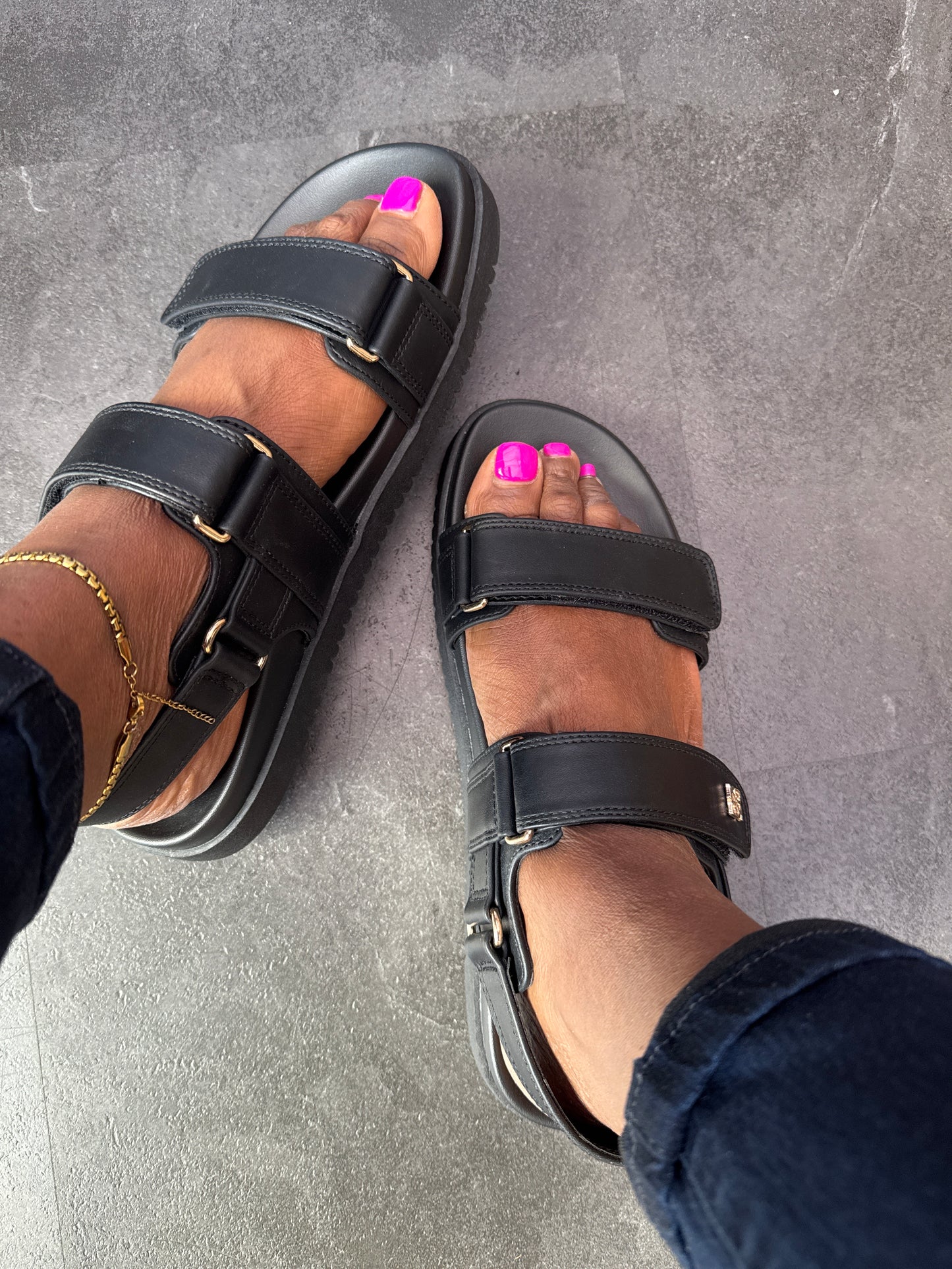 KG Black Leather Sandals for Ladies