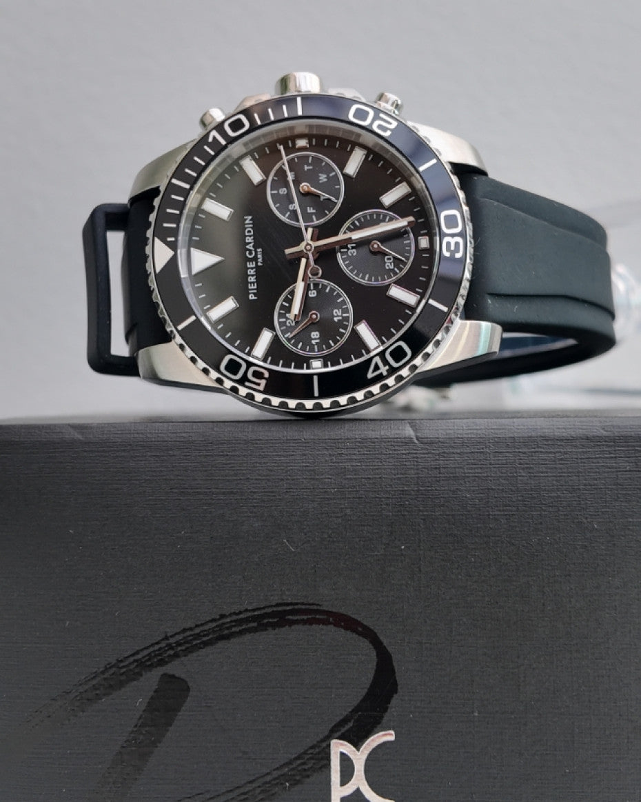 Pierre Cardin watch with Black Dial and Black Rubber Strap