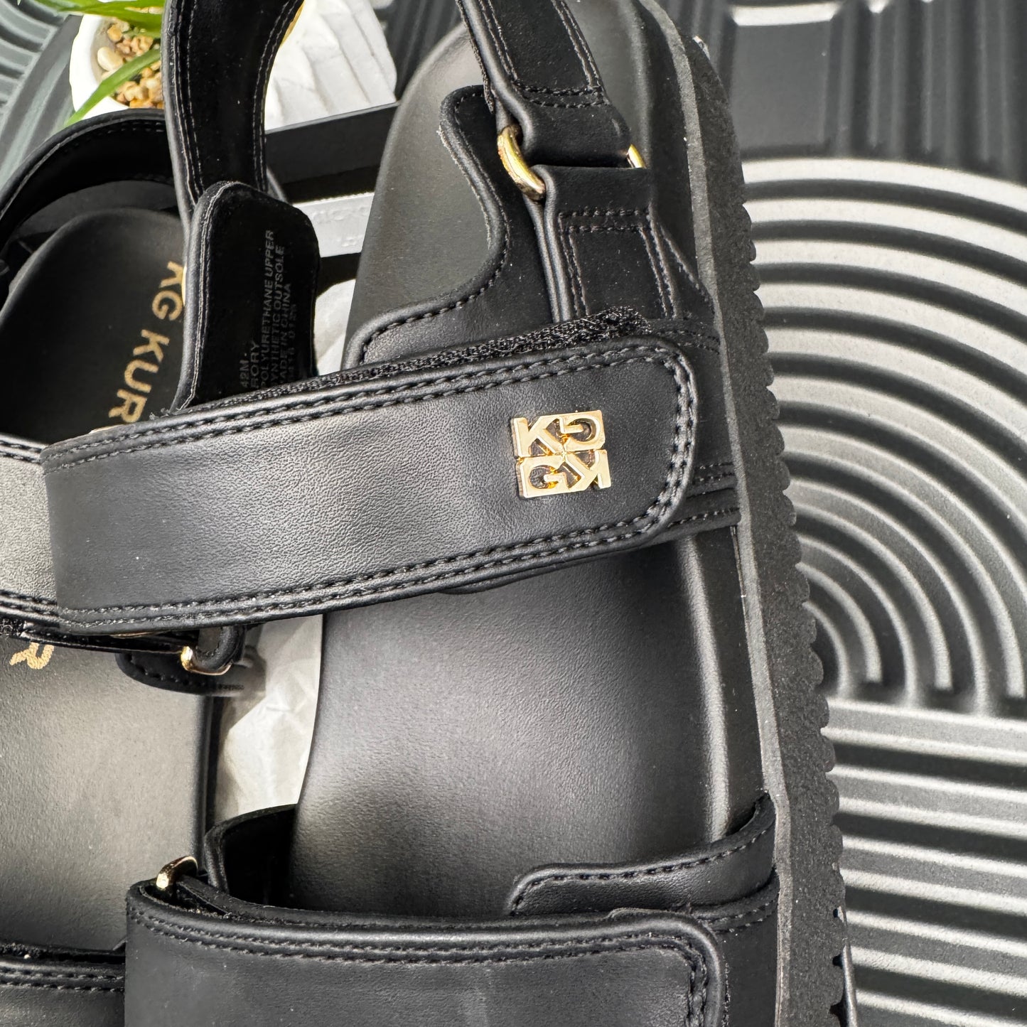 KG Black Leather Sandals for Ladies