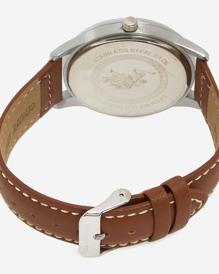 US Polo Assn Brown Leather Watch