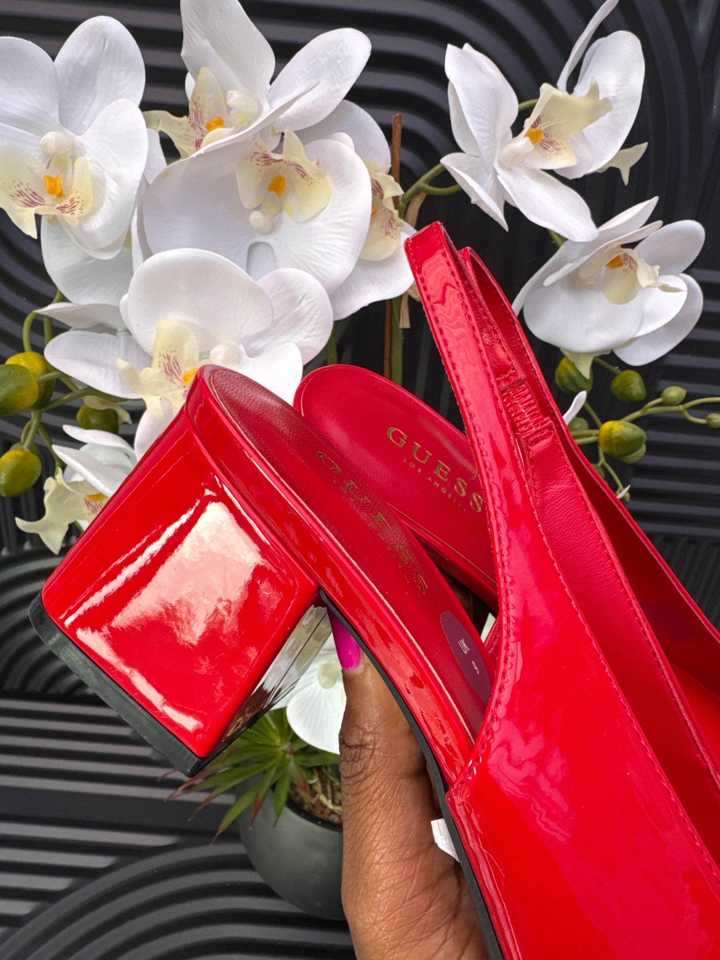 GUESS Red Block Heel Sandal
