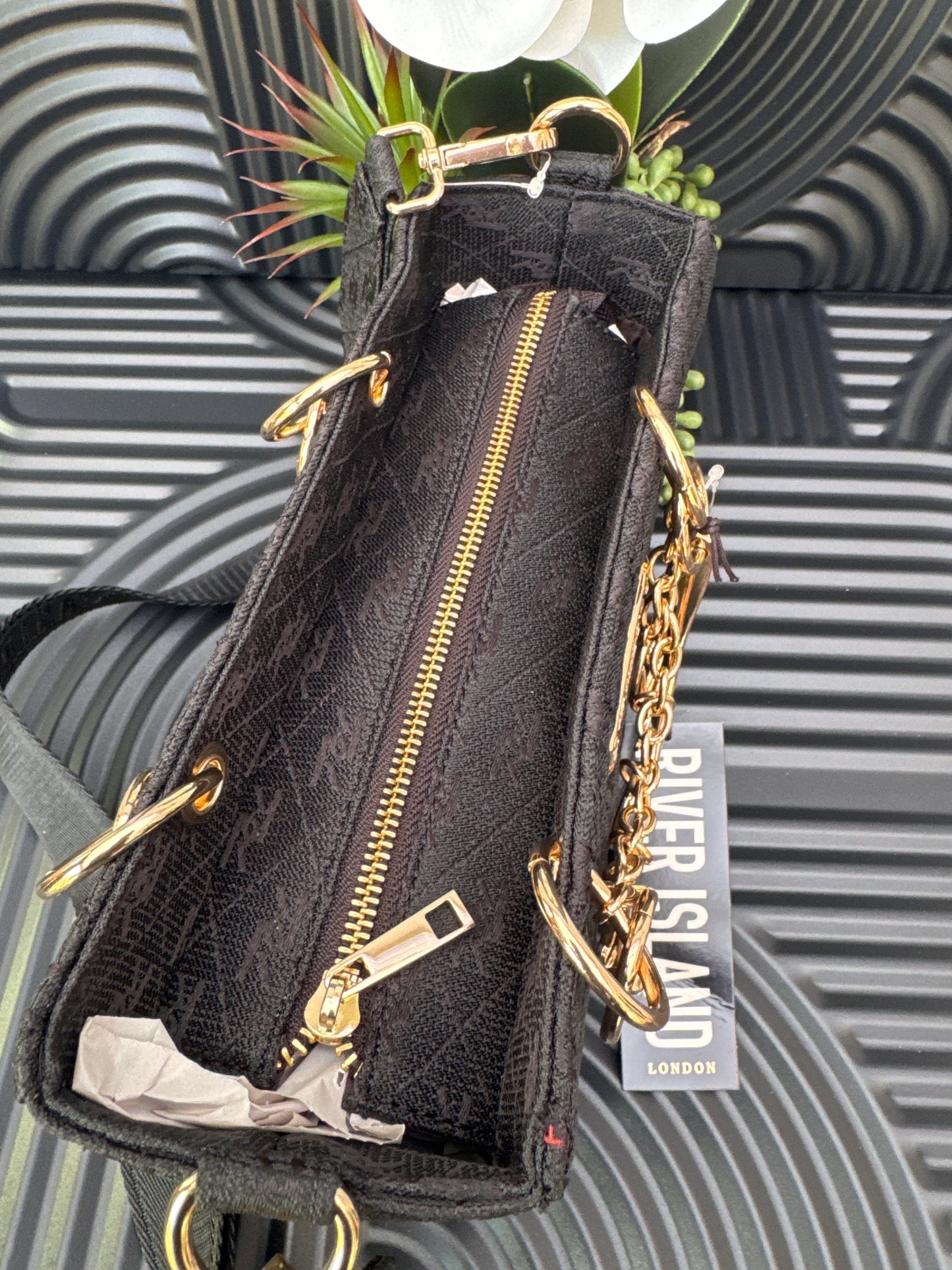 River Island Womens Tote Bag Black Jacquard Charm