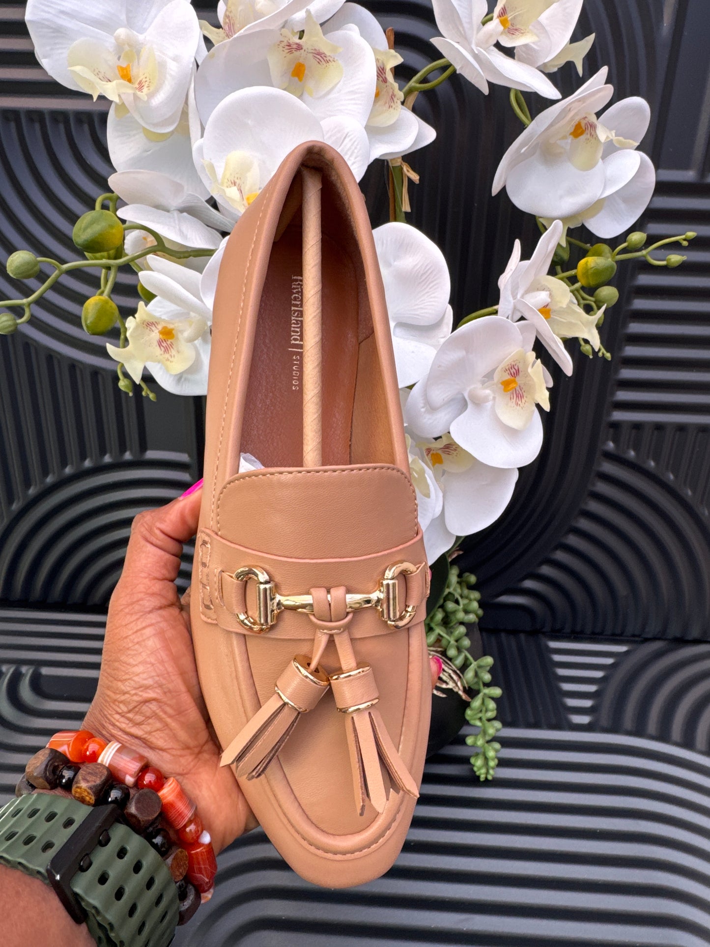 Nude Leather Tassel Loafers