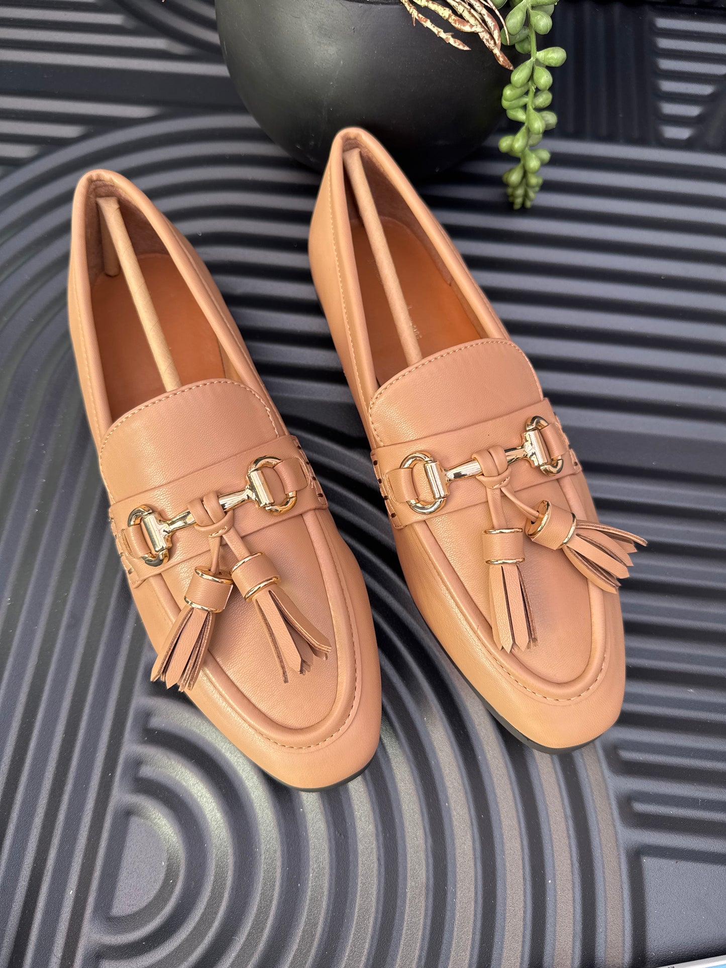 Nude Leather Tassel Loafers