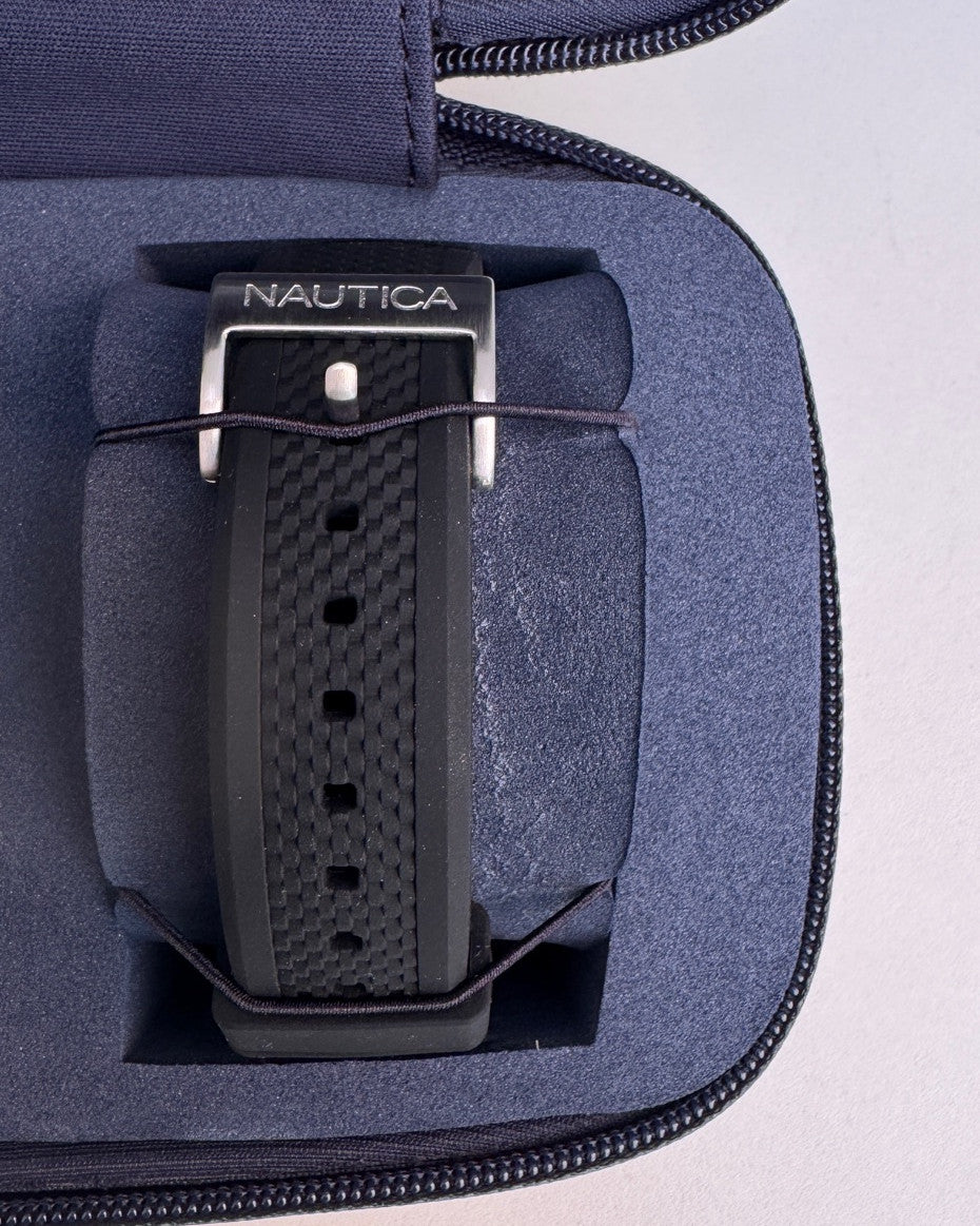 Nautica Stainless Steel Bracelet and Black Silicone Strap Watch