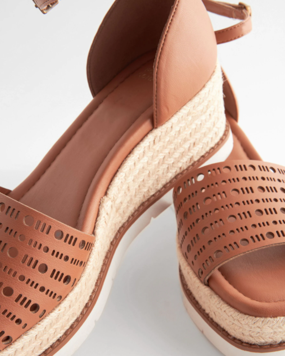 Tan Lasercut Espadrilles Wedges