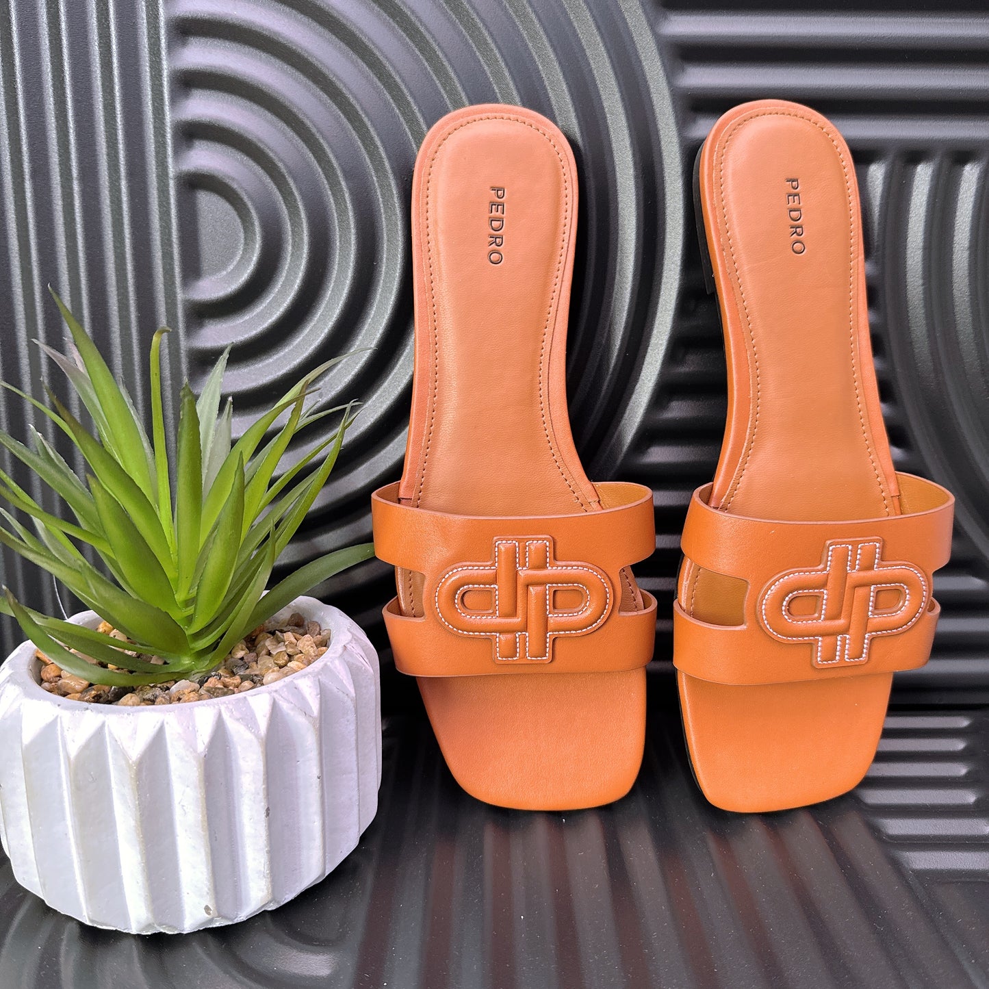 Leather Slip on Sandals in Brown