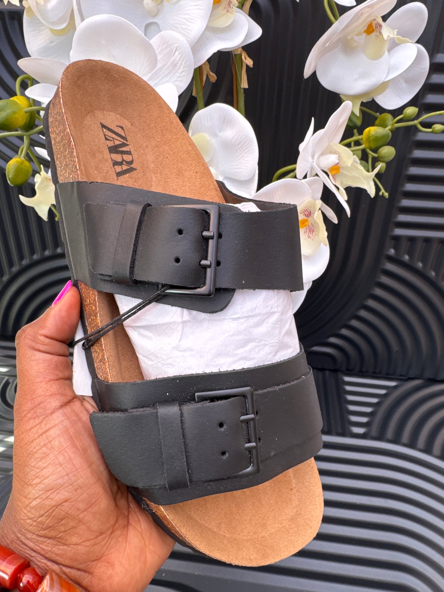 Double strap leather sandals Black