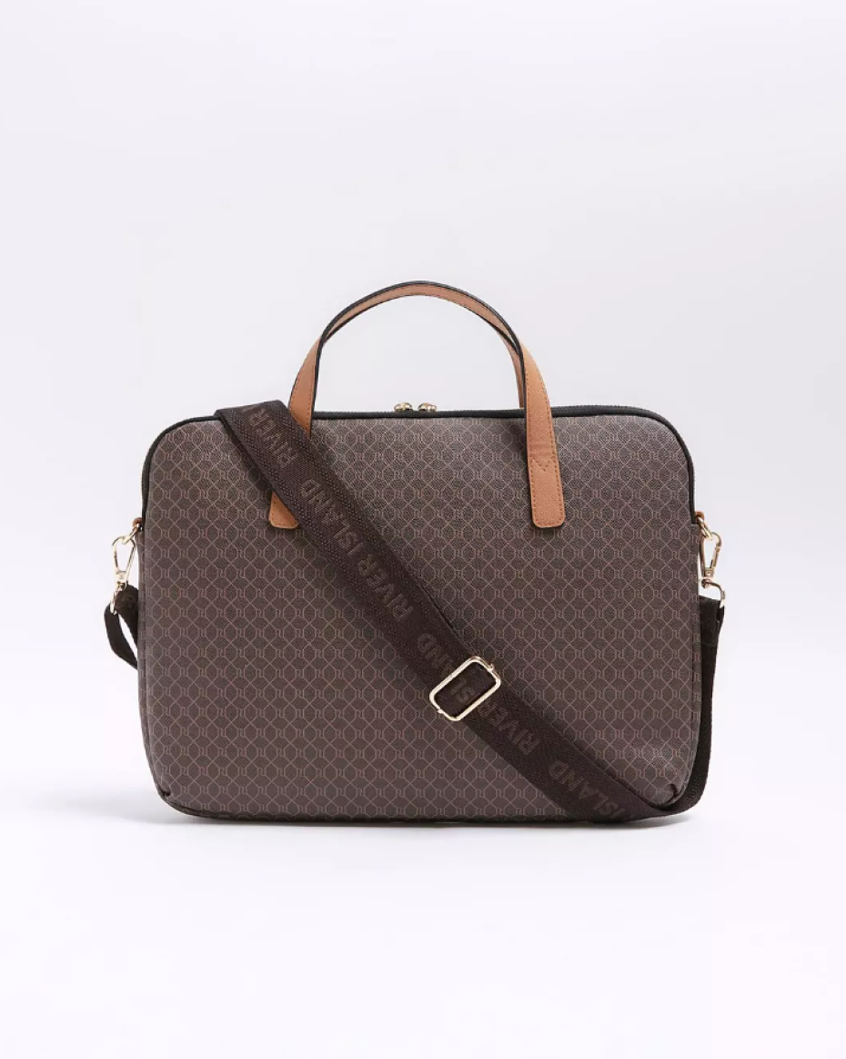 RI Brown Monogram Stripe Laptop Bag