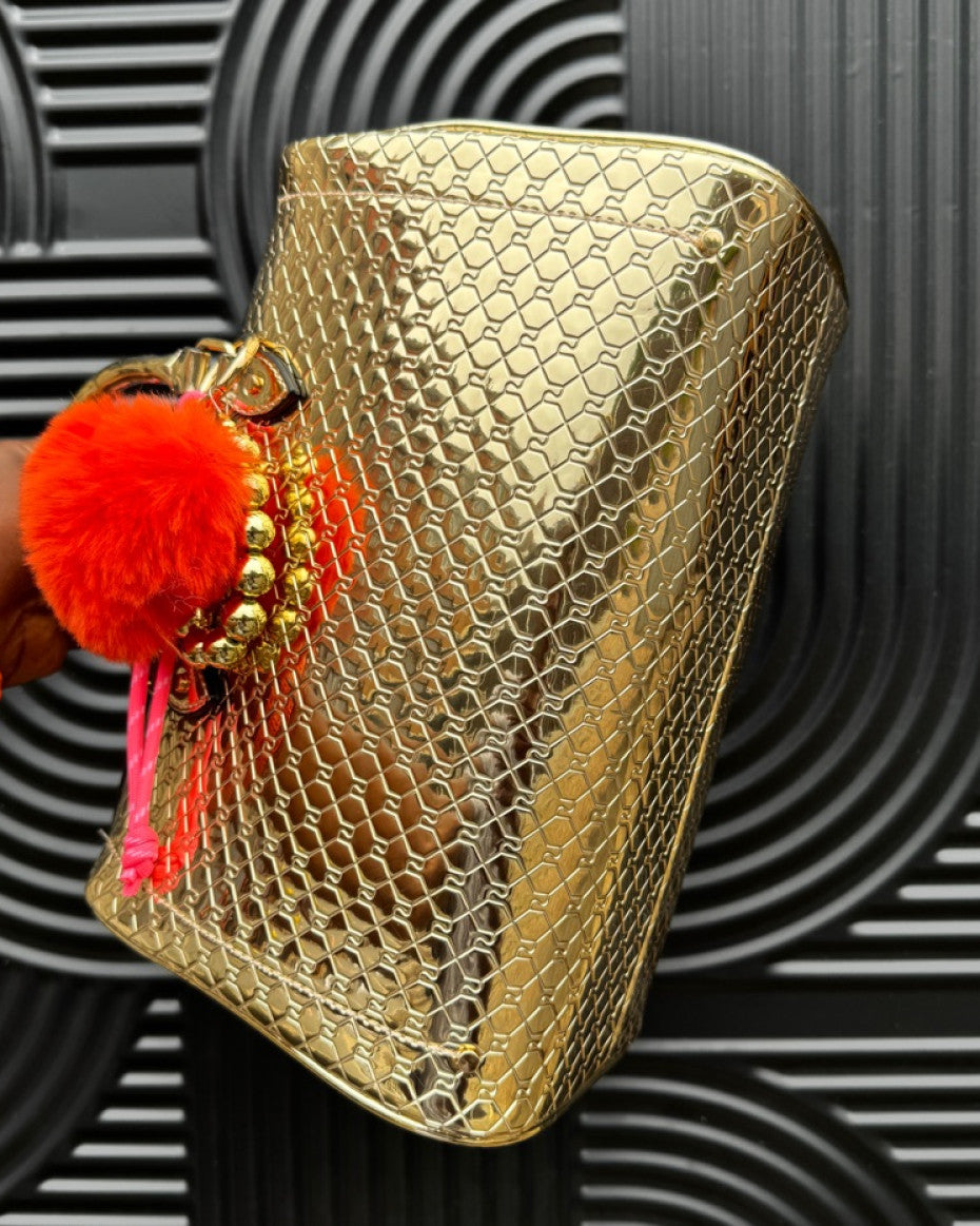 Gold Embossed Monogram Bowler Bag