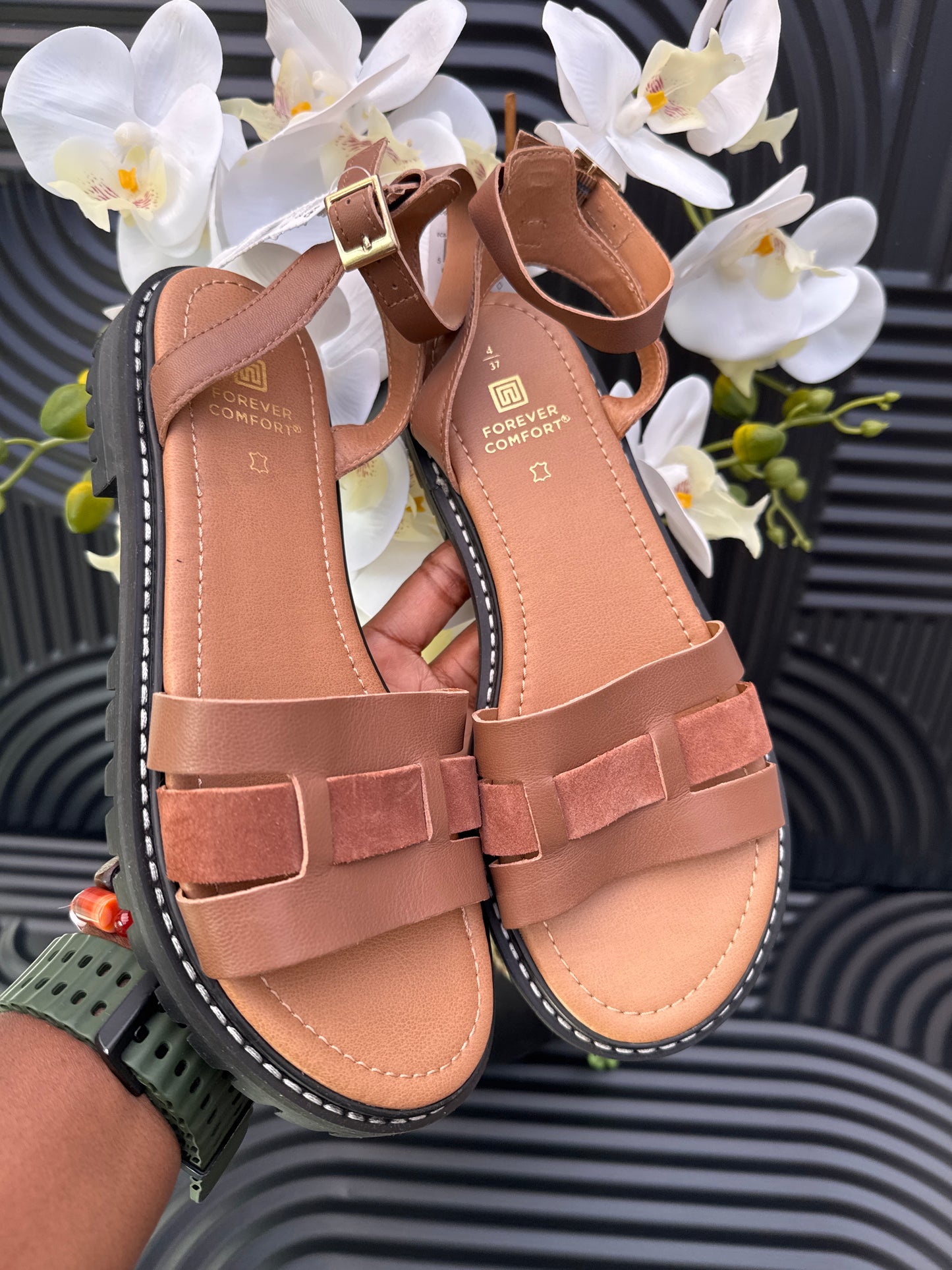Brown Leather Cleated Sandals