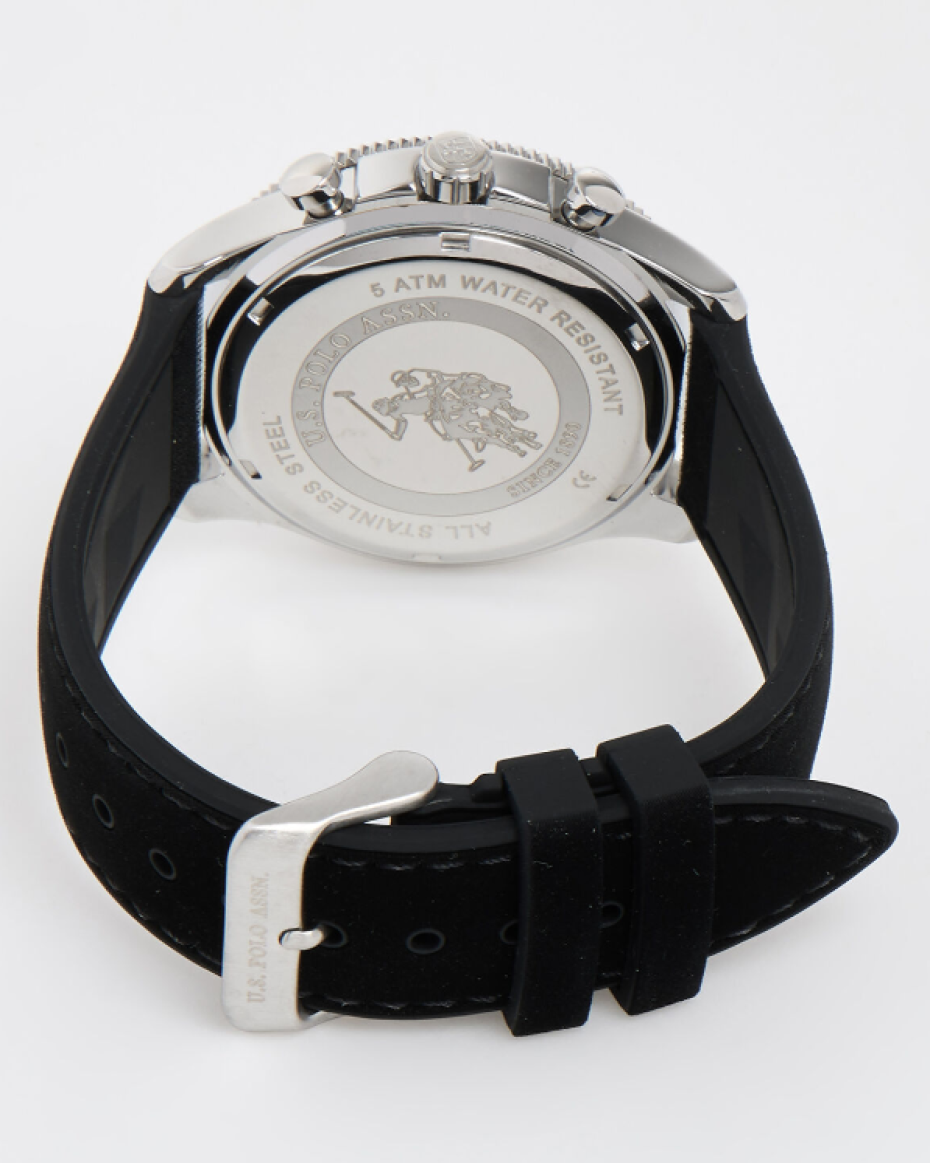 US Polo Assn Black & Silver Tone Argo Chronograph Watch