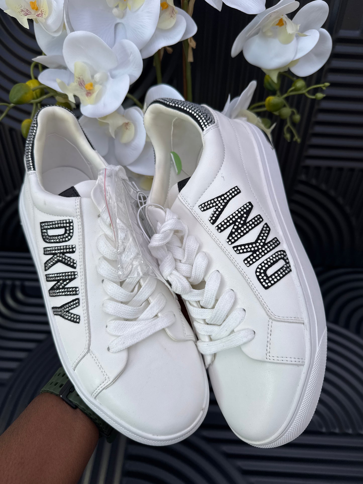 DKNY White & Black Trainers with Rhinestones