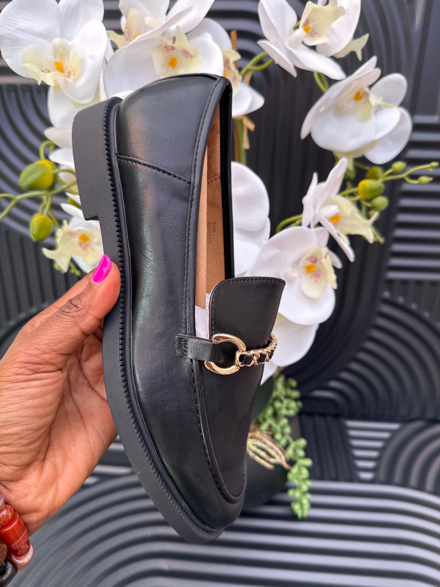 Black Chain Loafers for Ladies