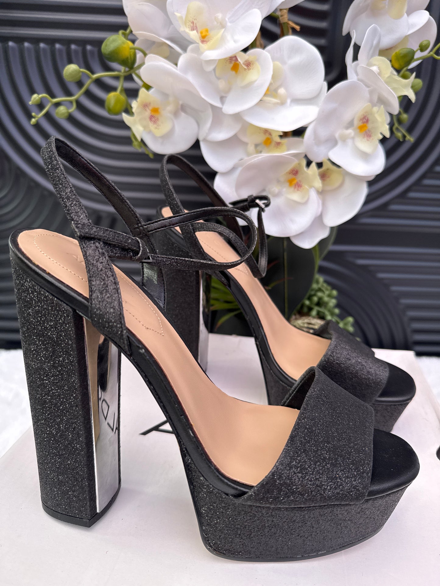 Black platform Sandal with matching purse