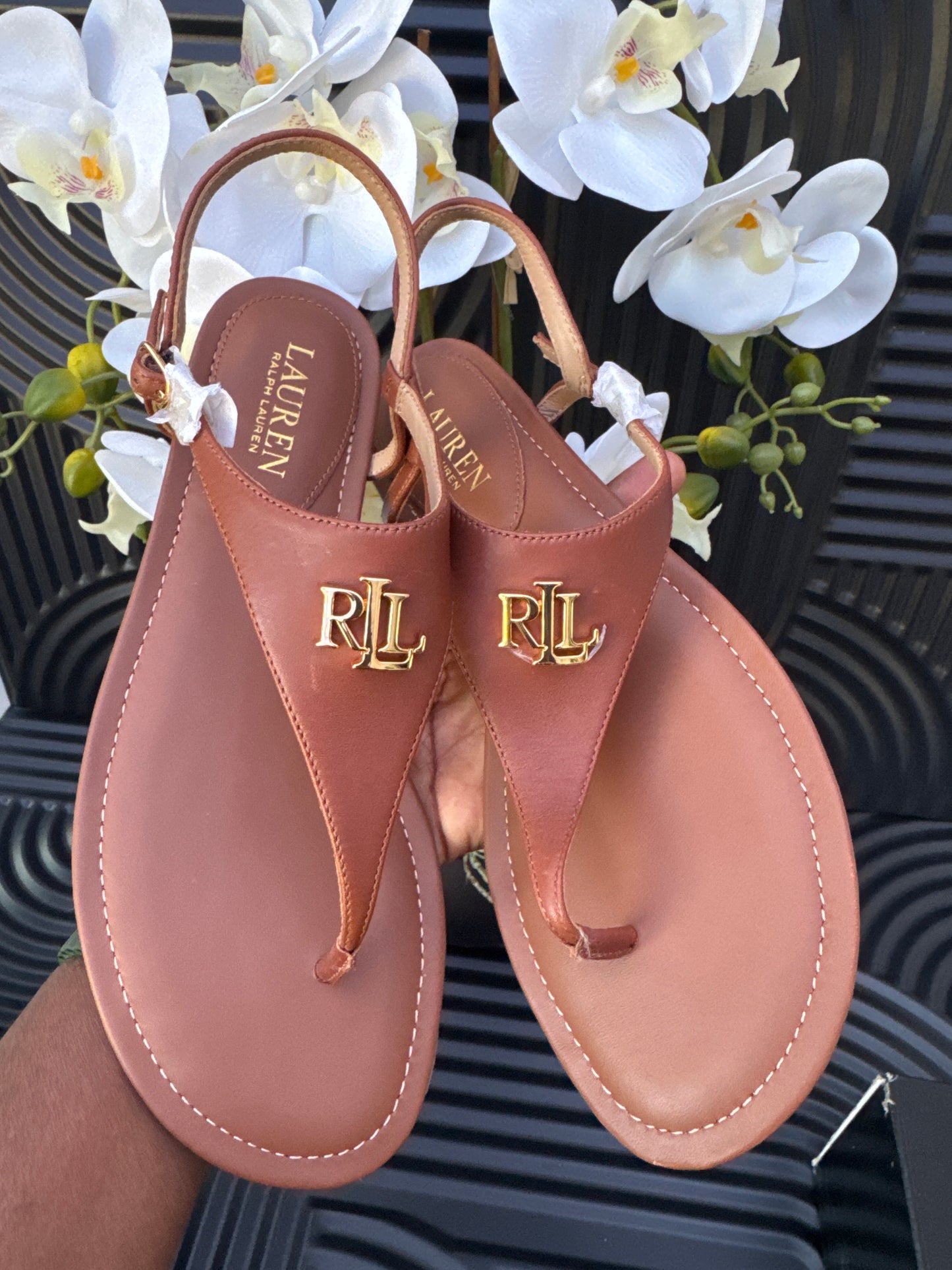 Ralph Lauren Brown T-Bar Sandals