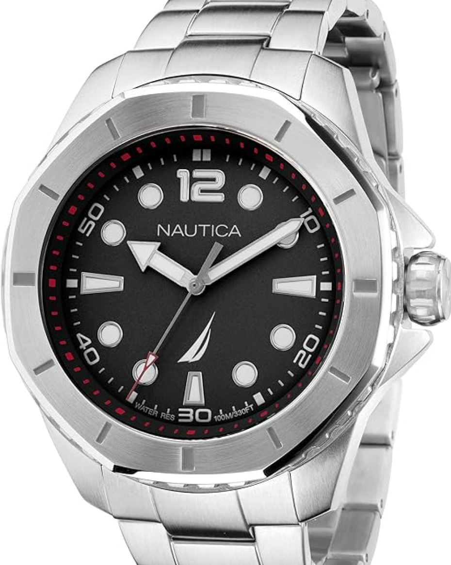 Nautica Stainless Steel Bracelet and Black Silicone Strap Watch
