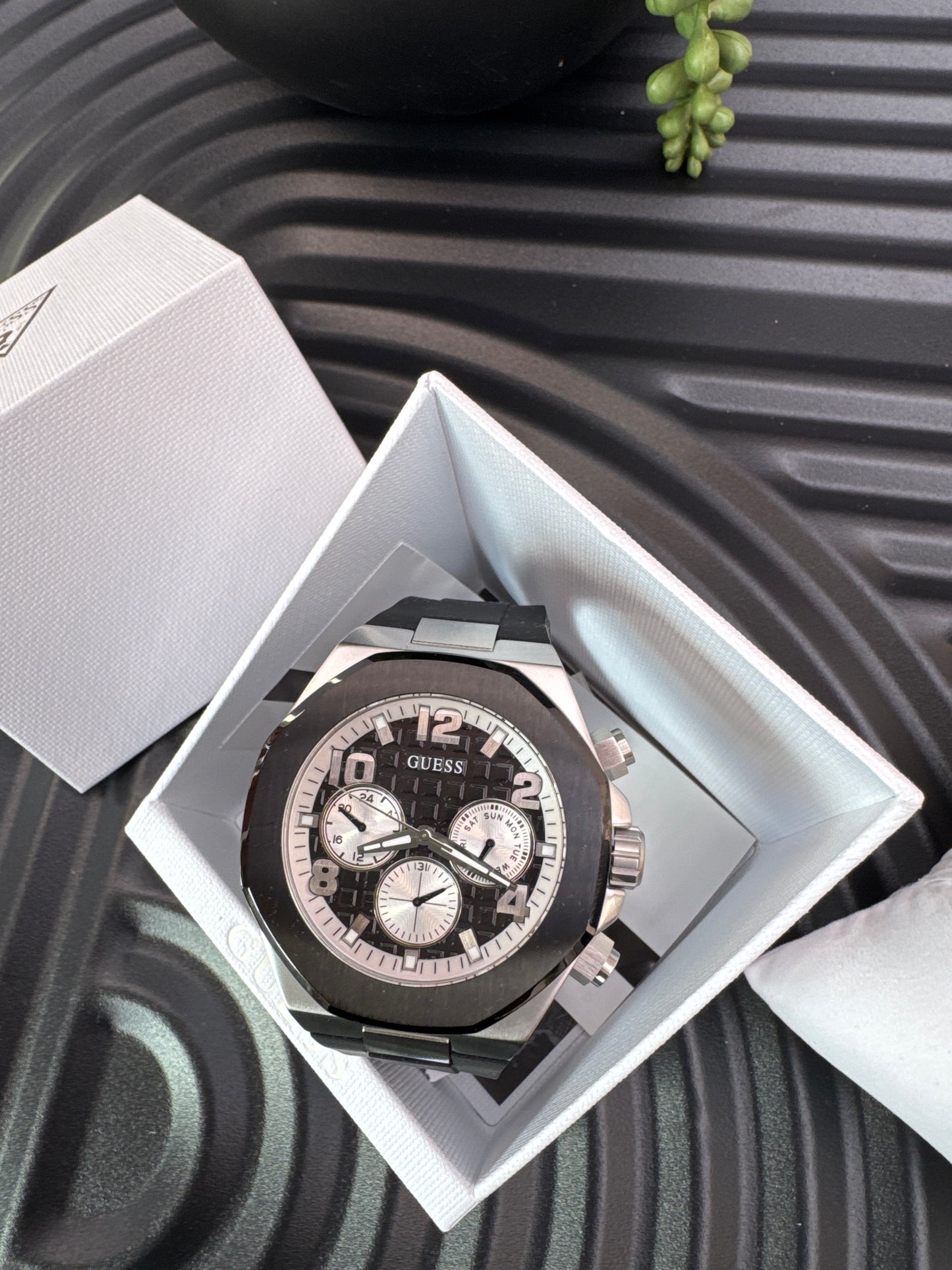 Guess Black & Silver Tone Empire Chronograph Watch