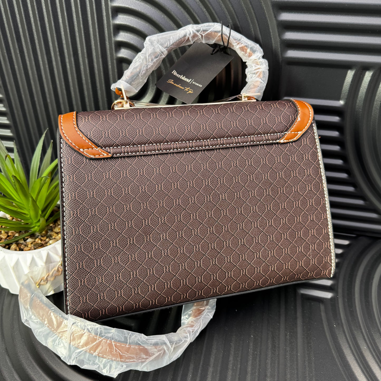 Brown Cross Body Top Handle Bag and Purse Set