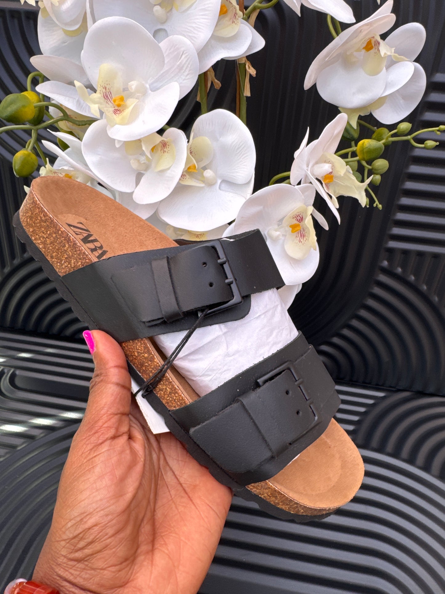 Double strap leather sandals Black