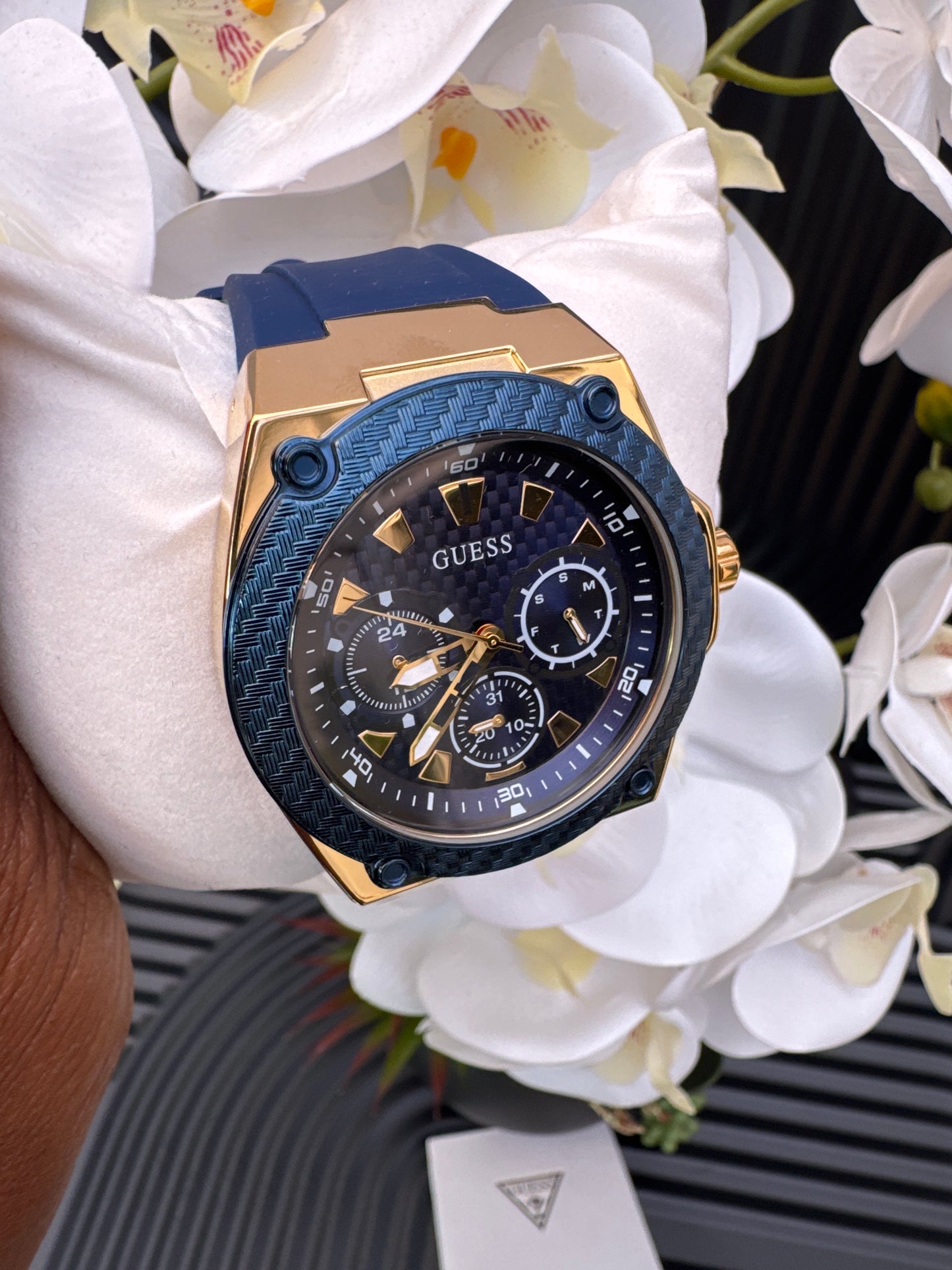 Guess Stainless Steel Watch with Silicone Strap