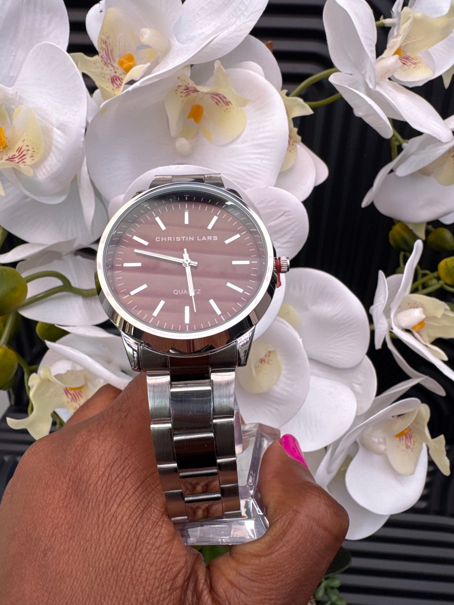 Silver Bracelet Watch with Chocolate Dial