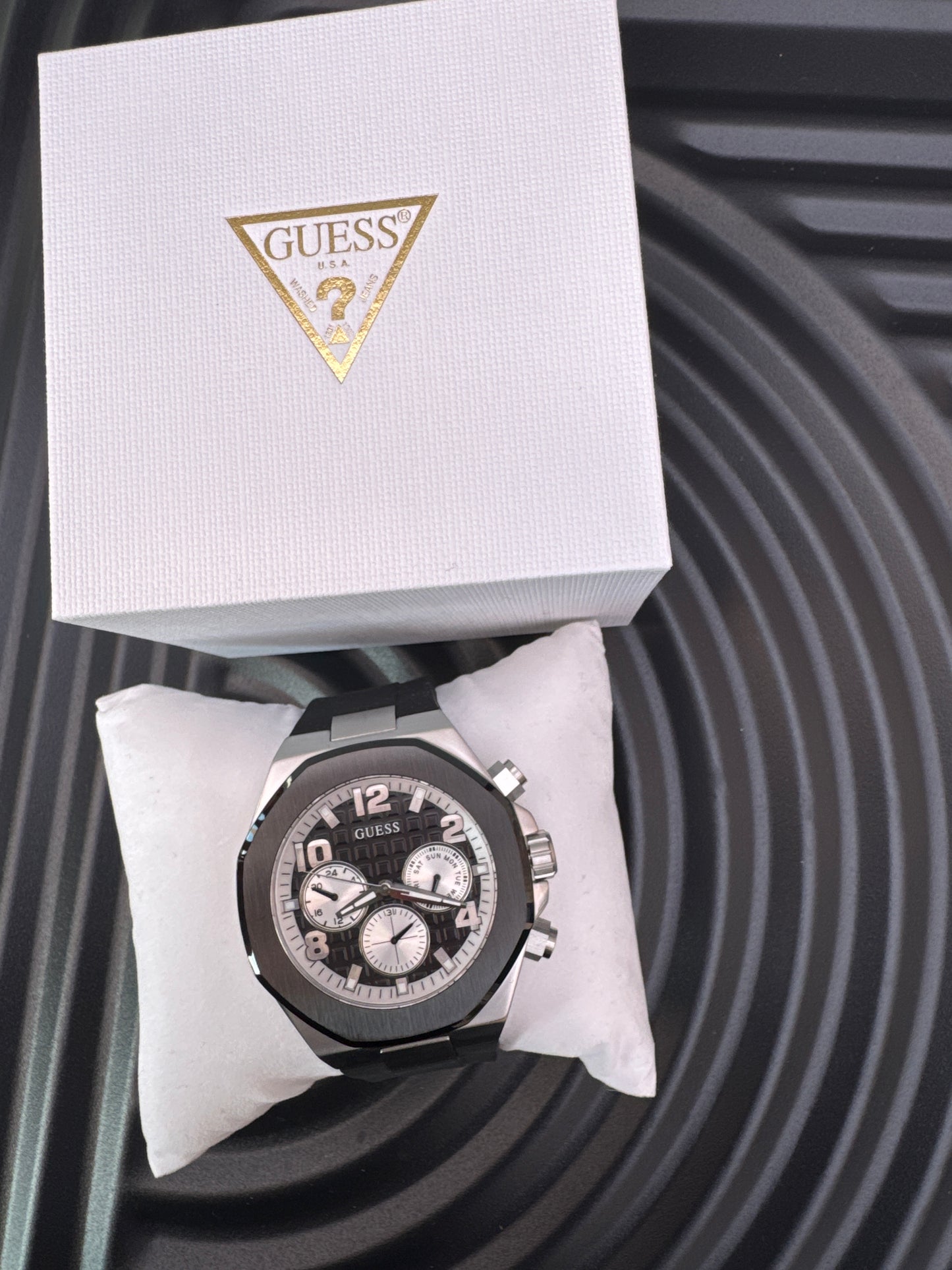 Guess Black & Silver Tone Empire Chronograph Watch