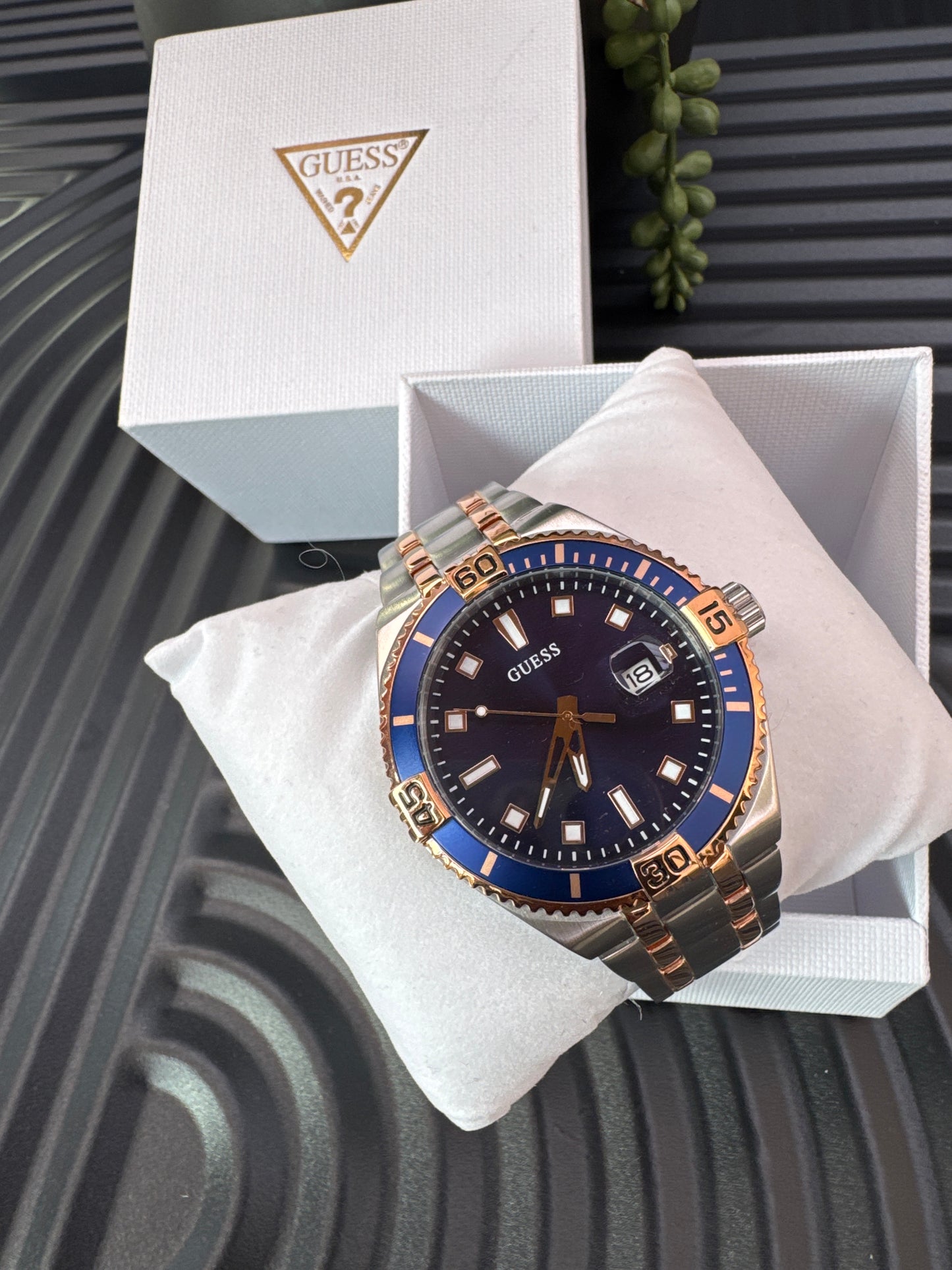 Guess Mens Premier Blue Dial Two Tone Watch
