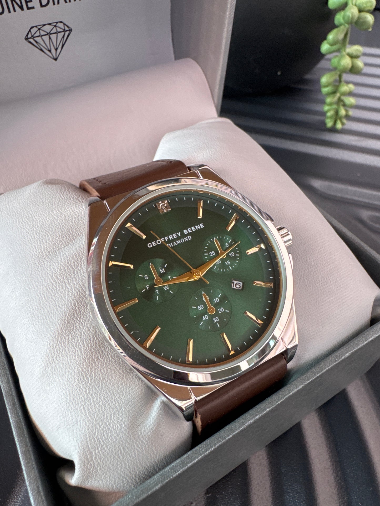 Silver Tone Brown Leather Band Watch